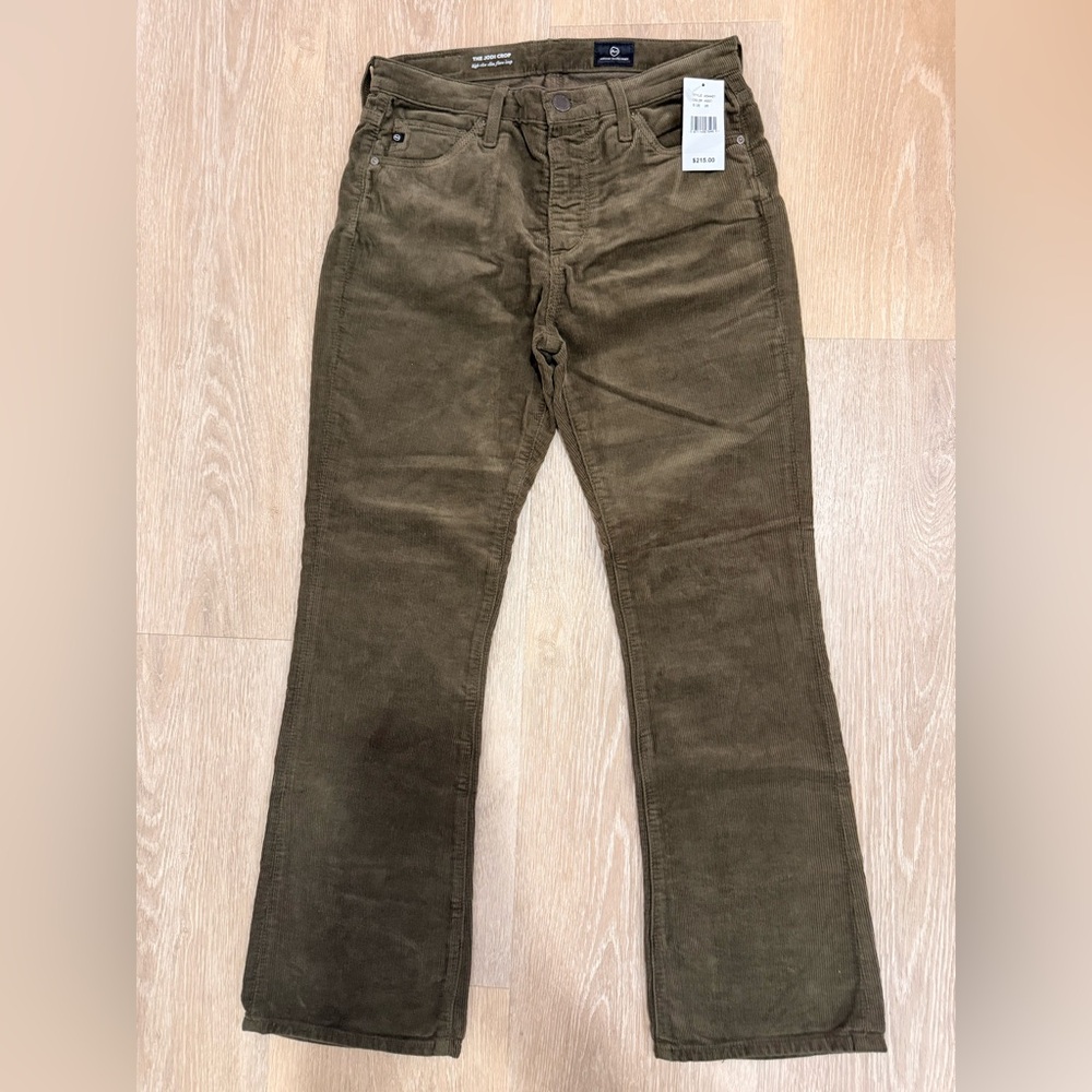 NWT Ag Adriano Goldschmied Women Dark Olive Corduroy Pants